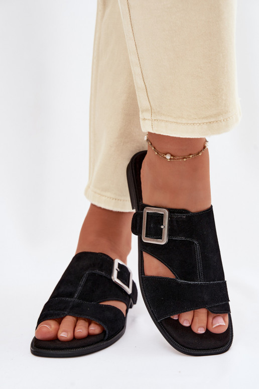 Chaussons femme en daim avec des talons larges avec boucles Big Star TT274477 couleur noire