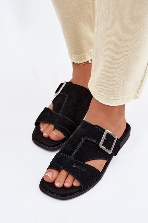 Chaussons femme en daim avec des talons larges avec boucles Big Star TT274477 couleur noire