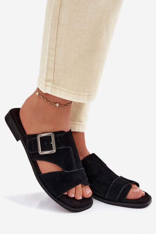 Chaussons femme en daim avec des talons larges avec boucles Big Star TT274477 couleur noire