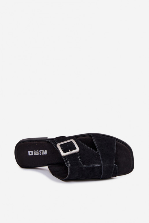 Chaussons femme en daim avec des talons larges avec boucles Big Star TT274477 couleur noire