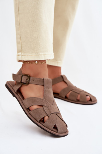 Plat suède sandalen voor dames Big Star TT274250 zandkleur