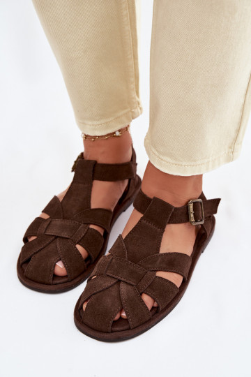 Plat suède sandalen voor dames Big Star TT274249 chocolade kleur