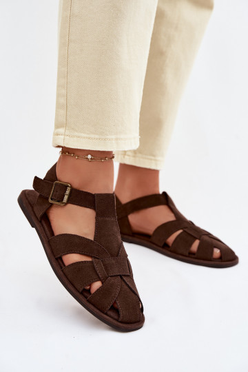 Plat suède sandalen voor dames Big Star TT274249 chocolade kleur 2