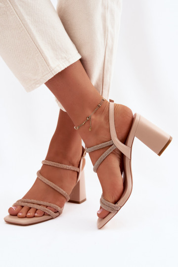 Damen-Sandalen mit hohen Absätzen mit Streifen Und Zirkone Beige Brelia 2