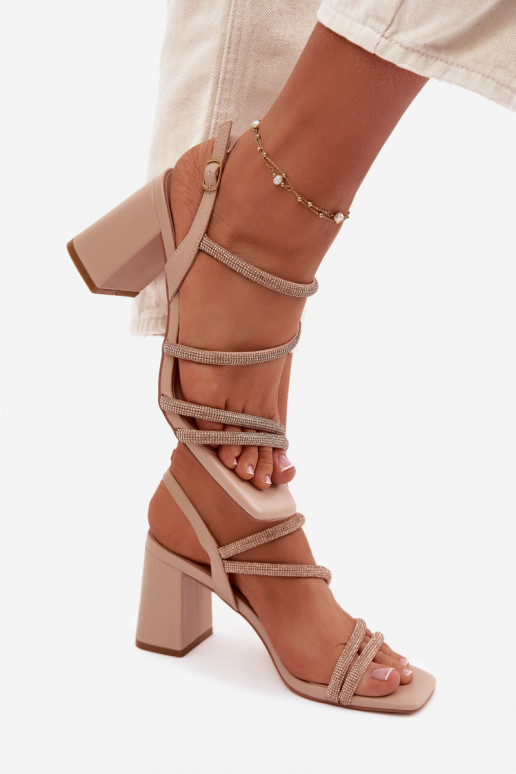 Sandales à talons hauts pour femme avec des bandes Et des zircons beige Brelia