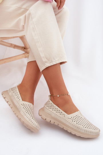 mit durchbrochenen Elementen  Mokassins für Damen Sergio Leone MK099H Beige-goldene Farbe