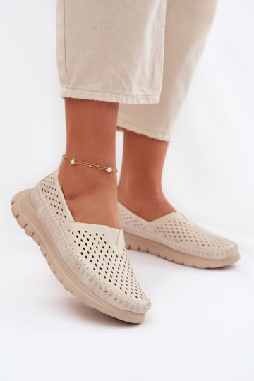 avec des éléments ajourés  mocassins pour femmes Sergio Leone MK099H beige-couleur dorée 2