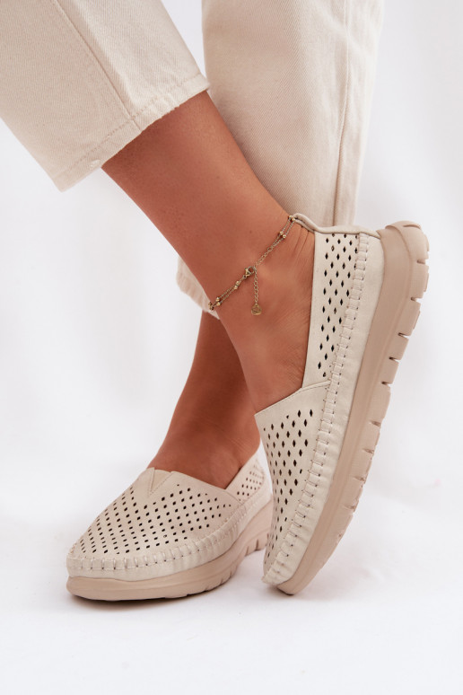 met elementen van opengeInerkt Eenvoudig dames mocassins Sergio Leone MK099H beige-gouden kleur