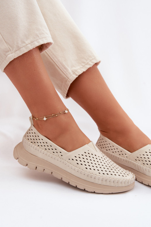 avec des éléments ajourés  mocassins pour femmes Sergio Leone MK099H beige-couleur dorée