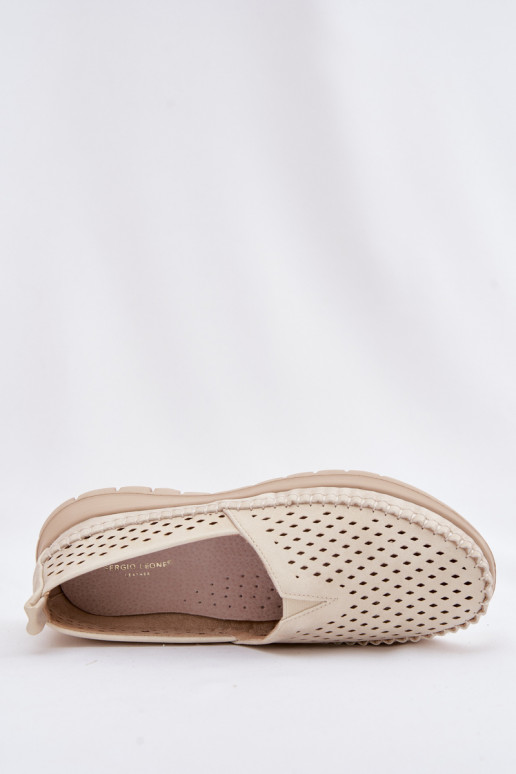 mit durchbrochenen Elementen  Mokassins für Damen Sergio Leone MK099H Beige-goldene Farbe