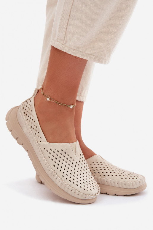 mit durchbrochenen Elementen  Mokassins für Damen Sergio Leone MK099H Beige-goldene Farbe