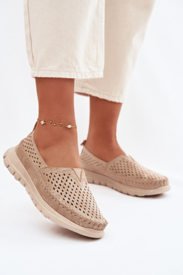 mit durchbrochenen Elementen  Mokassins für Damen Sergio Leone MK099H goldene Farbe 2