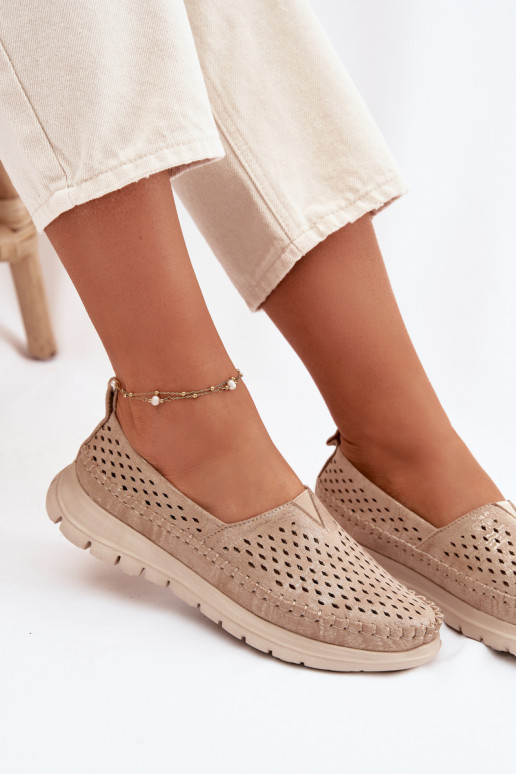 mit durchbrochenen Elementen  Mokassins für Damen Sergio Leone MK099H goldene Farbe