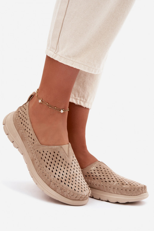 mit durchbrochenen Elementen  Mokassins für Damen Sergio Leone MK099H goldene Farbe