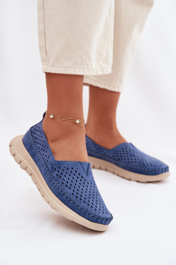 avec des éléments ajourés  mocassins pour femmes Sergio Leone MK099H couleur bleue