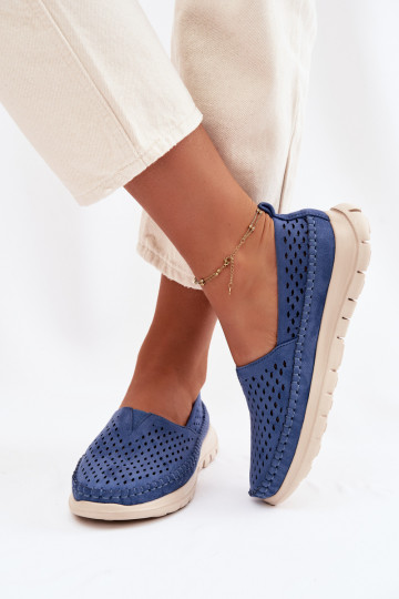 avec des éléments ajourés  mocassins pour femmes Sergio Leone MK099H couleur bleue 2