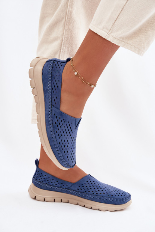 met elementen van opengeInerkt Eenvoudig dames mocassins Sergio Leone MK099H blauIn