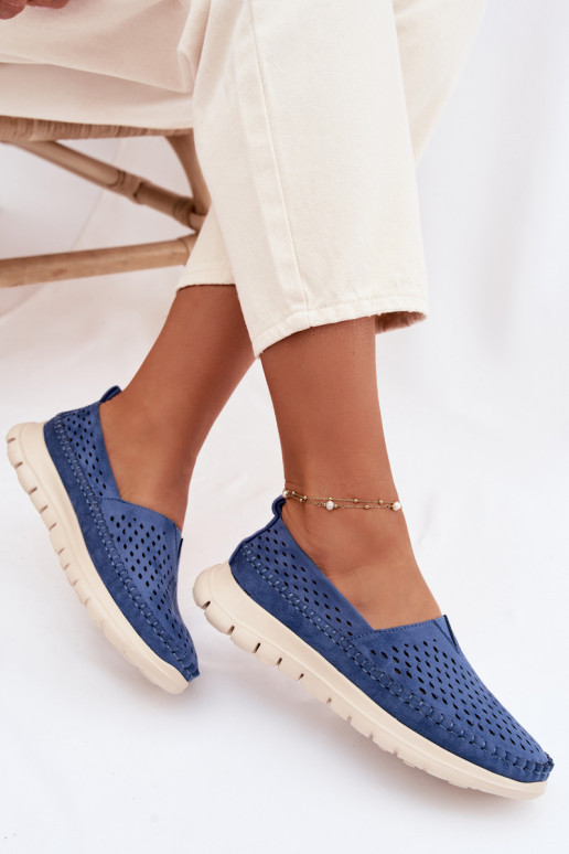 met elementen van opengeInerkt Eenvoudig dames mocassins Sergio Leone MK099H blauIn