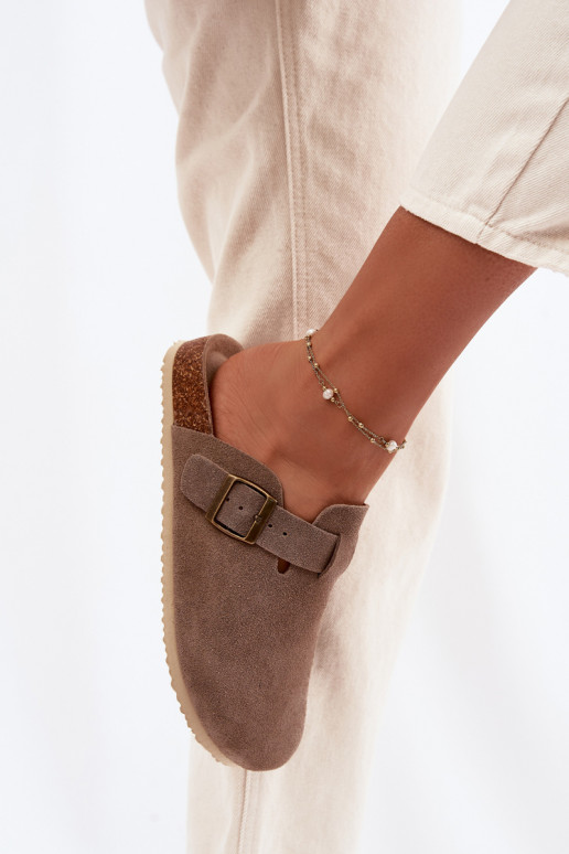 Damespantoffels KlompenOpturalnego van suèdeu Vinceza 101332 beige