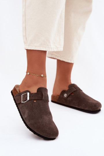 Dames slippers klompen van natuurlijk suede Vinceza 101332 chocoladekleurig 2