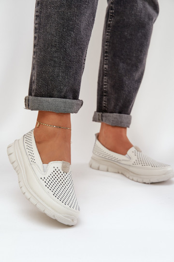  Peau avec des éléments ajourés Mocassins plateforme femme couleur blanche Tanelora