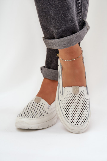 Mocassins en cuir avec éléments ajourés sur plateforme couleur blanche Tanelora 2