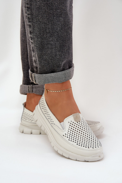  Peau avec des éléments ajourés Mocassins plateforme femme couleur blanche Tanelora