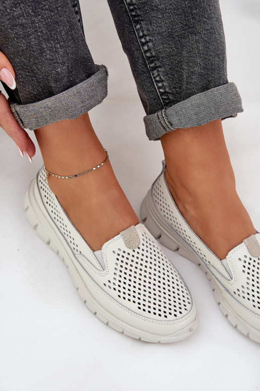  Peau avec des éléments ajourés Mocassins plateforme femme couleur blanche Tanelora