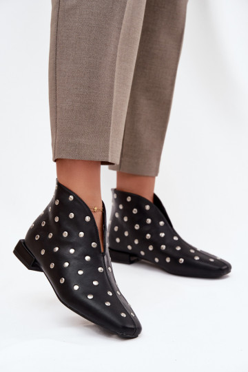 Bottines pour femmes avec petit talon et embellissements argentés couleur noire Rosalind 2