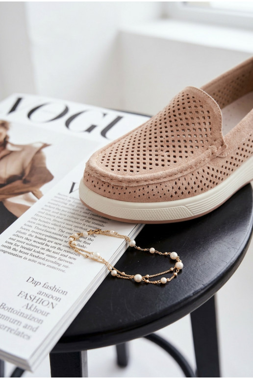 avec des éléments ajourés mocassins pour femmes Sergio Leone MK097H beige