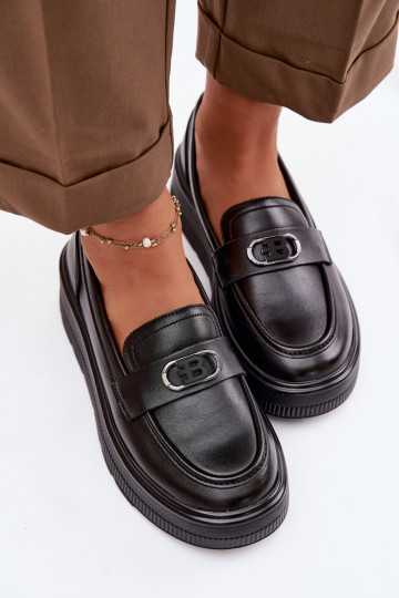 Mocassins en cuir pour femmes avec plateforme Vinceza 39974 couleur noire