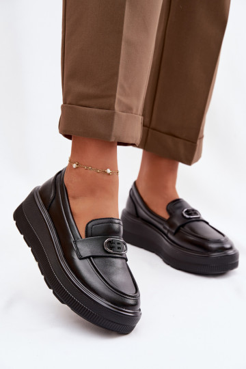 Mocassins en cuir pour femmes avec plateforme Vinceza 39974 couleur noire 2