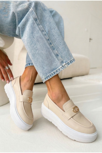 Damen Mokassins mit Plateausohle aus Leder Vinceza 39974 in Sandfarbe