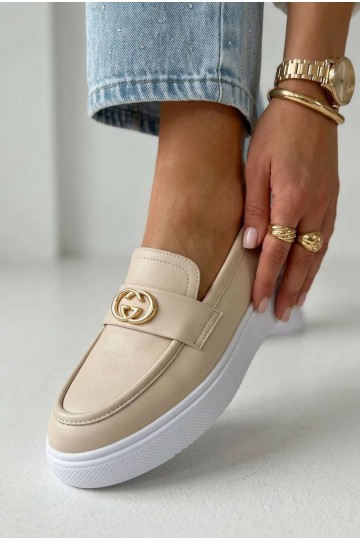 Leer Damesmocassins op het platform Vinceza 39974 beige 2