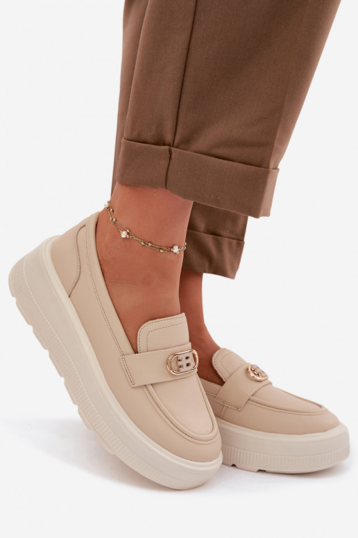 Leer Damesmocassins op het platform Vinceza 39974 beige