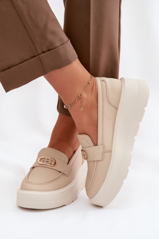 Leer Damesmocassins op het platform Vinceza 39974 beige