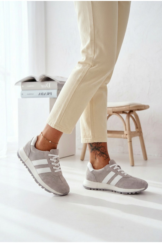 Chaussures modèle baskets FémininActivéturalnego en daimu couleur grise Il fautrceline