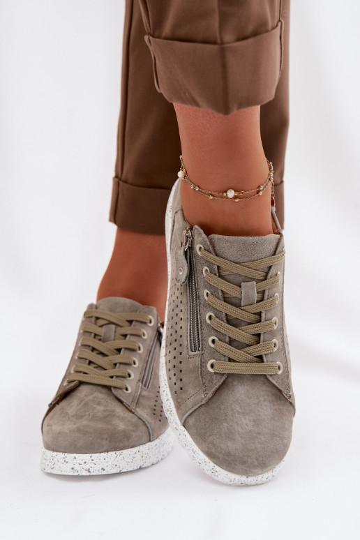 van suède schoenen Dames met ritssluitingen kaki kleuren Cemela