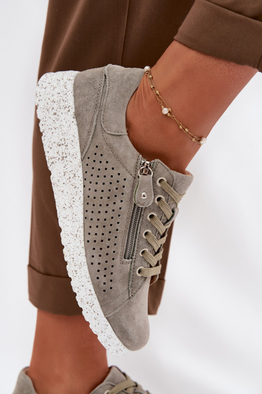 en daim chaussures Féminin avec fermetures éclair couleur kaki Cemela