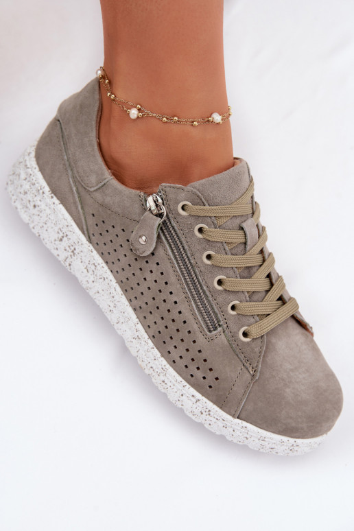 van suède schoenen Dames met ritssluitingen kaki kleuren Cemela
