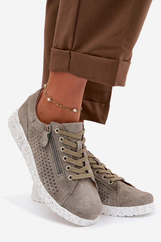 van suède schoenen Dames met ritssluitingen kaki kleuren Cemela