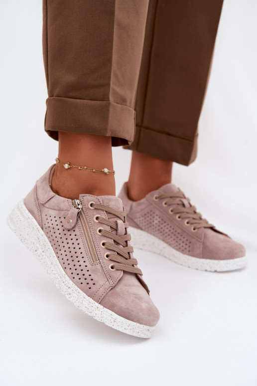 en daim chaussures Féminin avec fermetures éclair beige Cemela