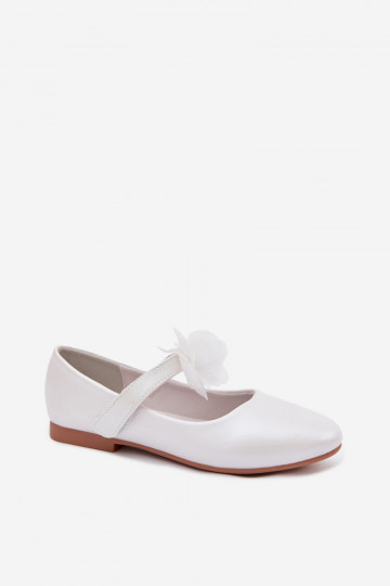 Ballerines pour enfants avec ornements et sangle Vinceza 13277 couleur blanche nacrée