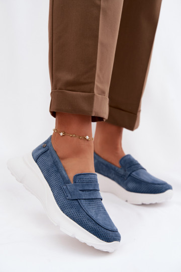 dames mocassinsOpturalnego van suèdeu met platform Vinceza 79626 donkerblauIn