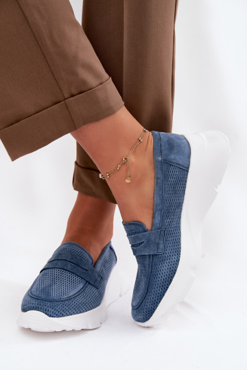 dames mocassinsOpturalnego van suèdeu met platform Vinceza 79626 donkerblauIn 2