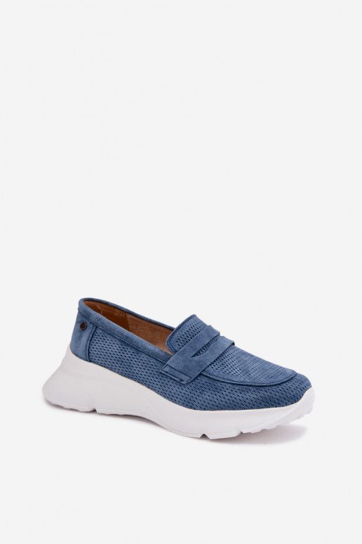 mocassins pour femmesActivéturalnego en daimu avec une plateforme Vinceza 79626 bleu foncé