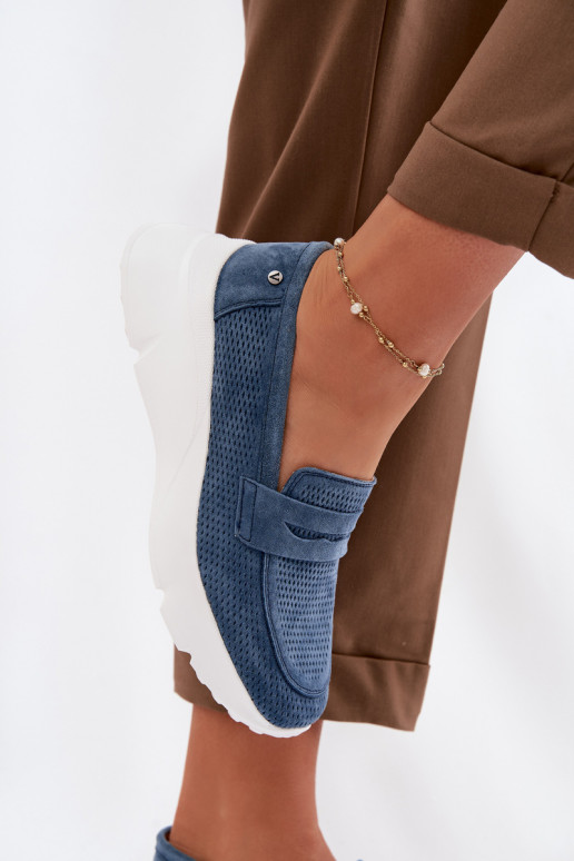 dames mocassinsOpturalnego van suèdeu met platform Vinceza 79626 donkerblauIn