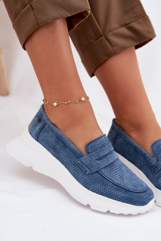 dames mocassinsOpturalnego van suèdeu met platform Vinceza 79626 donkerblauIn