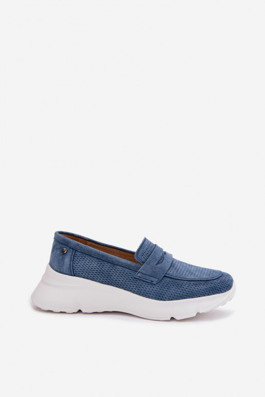 mocassins pour femmesActivéturalnego en daimu avec une plateforme Vinceza 79626 bleu foncé
