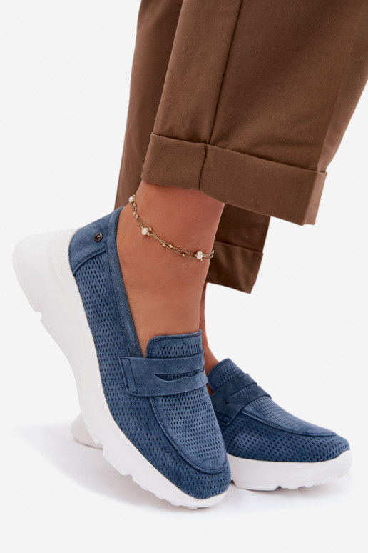 dames mocassinsOpturalnego van suèdeu met platform Vinceza 79626 donkerblauIn